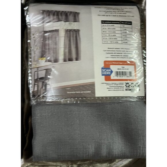 rod pocket valance 56"x 14 & 2 tiers 28" x 36" each small window 3pc set grayX2 - Picture 2 of 9
